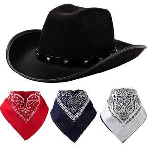 Creations Halloween Cowboy Hat and 3 Pcs Bandana for Men Kids Cowboy